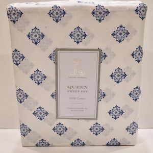 Rachel Ashwell Blue Fleur Medallion Queen Sheet 4 Piece Set